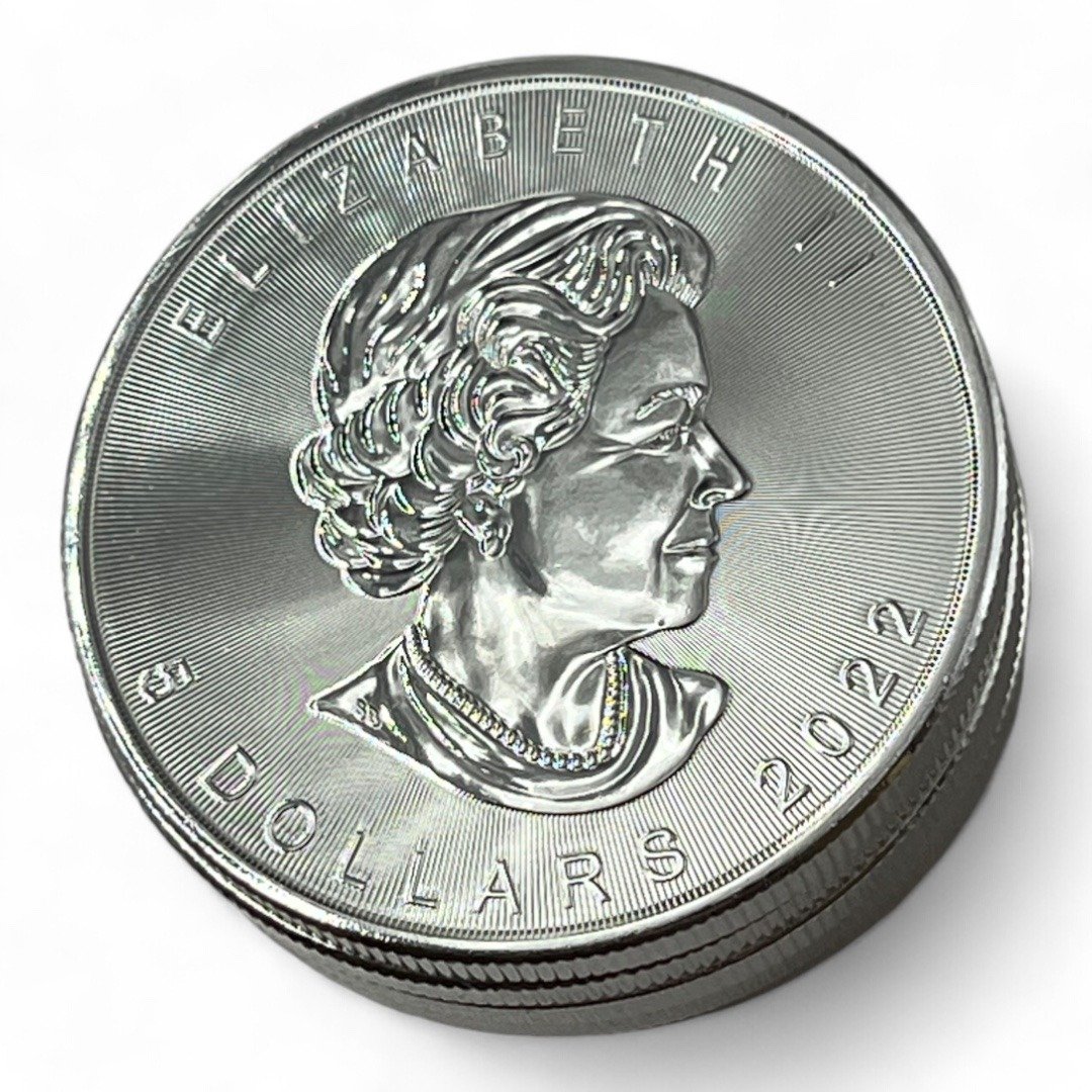 Lot de 5 monnaies - 1 oz / Once - Maple Leaf (31.1 grammes) en Argent 999.9 - 5 dollars 2012 - Canada
