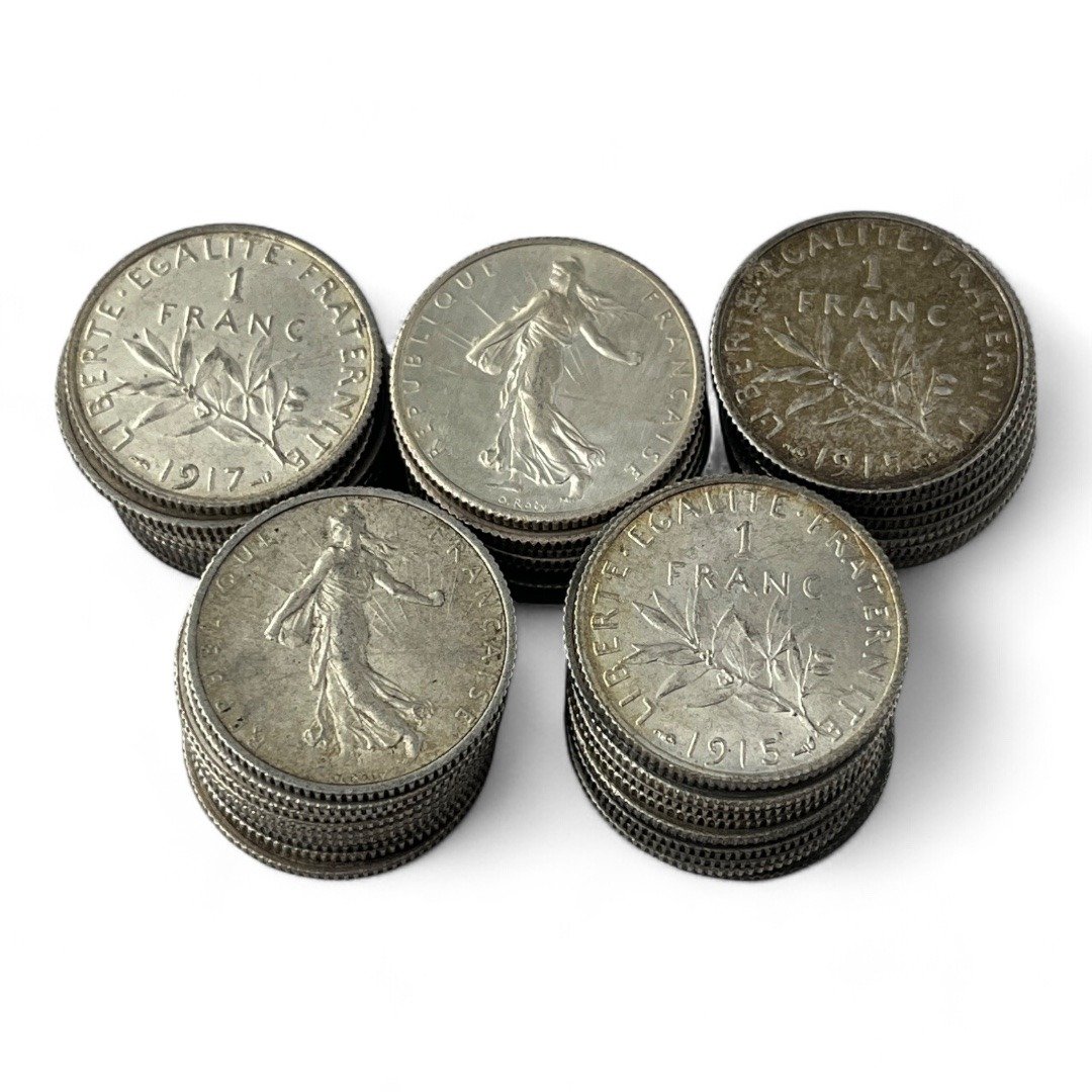 Lot de 50 monnaies de 1 Franc Semeuse - 5g - Argent 835/1000 - investissement - gold - french coins - patrimoine - inflation - lot monnaies - rare - ecus - numismatique - numismatic - gold coin - splendide - invest - silver - argent - lingot - lingotin - geld - silber - once - oz