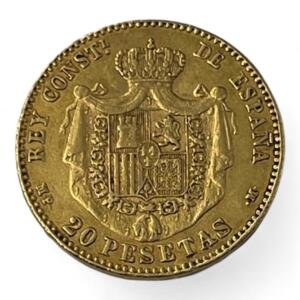 20 Pesetas - Espagne - Alphonse XIII - Cheveux courts - 1889 - Or - oro - spain - investissement - gold - french coins - numismatique - numismatic - gold coin - splendide