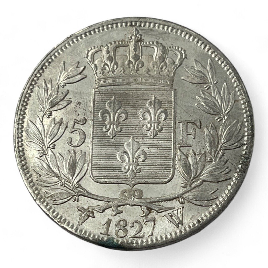 5 Francs Charles X - 1827 W - Lille - Argent - Splendide! - qualité, splendid, superbe, splendide, FDC, MS, Charles, Charles X, silver, french coins - numismatique - numismatic, royal, charles, silber