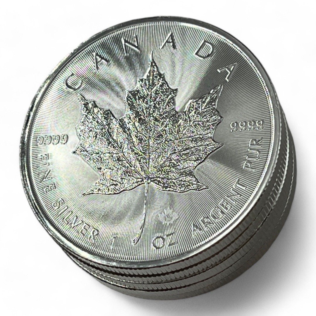 Lot de 5 monnaies - 1 oz / Once - Maple Leaf (31.1 grammes) en Argent 999.9 - 5 dollars 2022 - Canada – Image 3