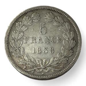 5 Francs Louis-Philippe Ier - Ecu - Tête laurée - 1838 W - Lille - Argent