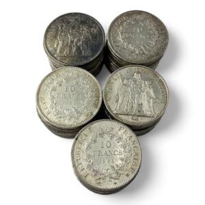 Lot de 50 monnaies de 10 Francs Hercule - 25g - Argent 900/1000 - investissement - gold - french coins - patrimoine - inflation - lot monnaies - rare - ecus - numismatique - numismatic - gold coin - splendide - invest - silver - argent - lingot - lingotin - geld - silber - once - oz