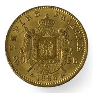 20 Francs Napoléon - Tête laurée- 1868 BB - Strasbourg - Or