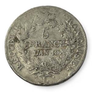5 Francs Union et Force - An 10 L - Bayonne - Argent - qualité, splendid, superbe, splendide, FDC, MS, Louis, silver, french coins - numismatique - numismatic, royal, charles, silber - louis XVI - Louis XV - royales - Louis XIII - Louis XIV