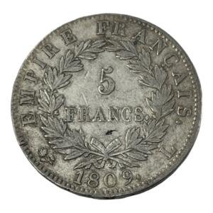 5 Francs Napoleon - Empire - 1809 L - Bayonne - Argent - silver - bonaparte - empereur - consul