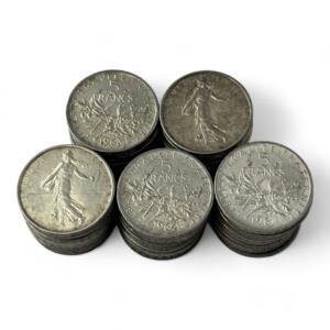 Lot de 50 monnaies de 5 Francs Semeuse - 12g - Argent 835/1000 - investissement - gold - french coins - patrimoine - inflation - lot monnaies - rare - ecus - numismatique - numismatic - gold coin - splendide - invest - silver - argent - lingot - lingotin - geld - silber - once - oz