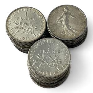 Lot de 30 monnaies de 1 Franc Semeuse - 5g - Argent 835/1000 - investissement - gold - french coins - patrimoine - inflation - lot monnaies - rare - ecus - numismatique - numismatic - gold coin - splendide - invest - silver - argent - lingot - lingotin - geld - silber - once - oz