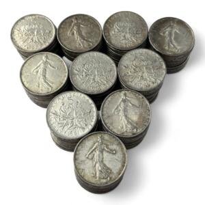 Lot de 100 monnaies de 5 Francs Semeuse - 12g - Argent 835/1000 - investissement - gold - french coins - patrimoine - inflation - lot monnaies - rare - ecus - numismatique - numismatic - gold coin - splendide - invest - silver - argent - lingot - lingotin - geld - silber - once - oz
