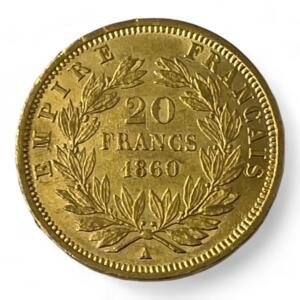 20 Francs Napoléon - Tête nue - 1860 A - Paris - Or