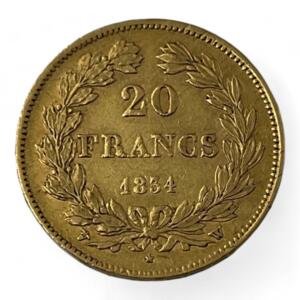 20 Francs Louis-Philippe 1er - Tête laurée - 1834 W - Lille - Or