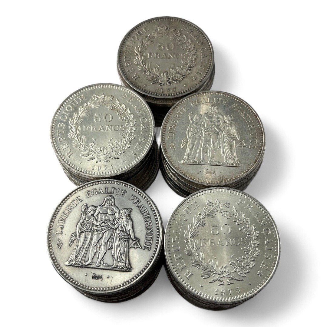 Lot de 50 monnaies de 50 Francs Hercule - 30g - Argent 900/1000 - investissement - gold - french coins - patrimoine - inflation - lot monnaies - rare - ecus - numismatique - numismatic - gold coin - splendide - invest - silver - argent - lingot - lingotin - geld - silber - once - oz