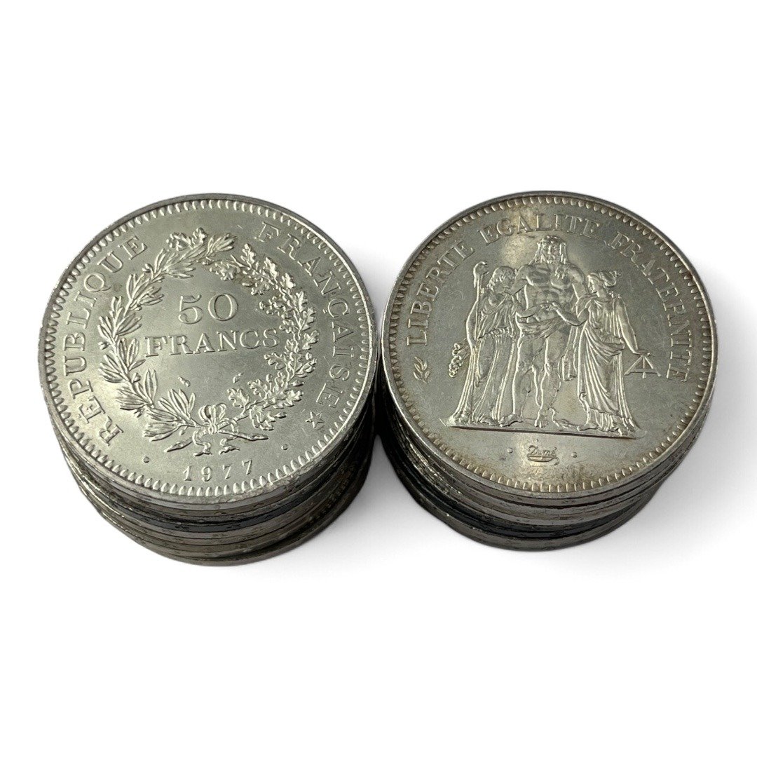 Lot de 20 monnaies de 50 Francs Hercule - 30g - Argent 900/1000 - investissement - gold - french coins - patrimoine - inflation - lot monnaies - rare - ecus - numismatique - numismatic - gold coin - splendide - invest - silver - argent - lingot - lingotin - geld - silber - once - oz