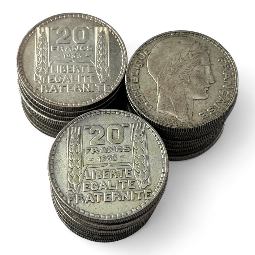 Lot de 30 monnaies de 20 Francs Turin - 20g - Argent 680/1000 - investissement - gold - french coins - patrimoine - inflation - lot monnaies - rare - ecus - numismatique - numismatic - gold coin - splendide - invest - silver - argent - lingot - lingotin - geld - silber - once - oz