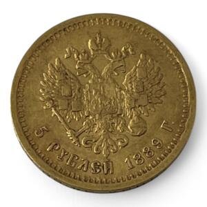 5 Roubles 1889 - Russie - Alexandre III - Belle cote - Or - 6.44g