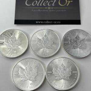 Lot de 5 monnaies - 1 oz / Once - maple leaf canada (31.1 grammes) en Argent 999.9 - 2018