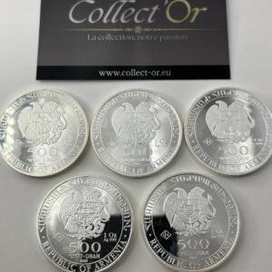 Lot de 5 monnaies - 1 oz / Once - Armenia (31.1 grammes) en Argent 999.9 - 2023