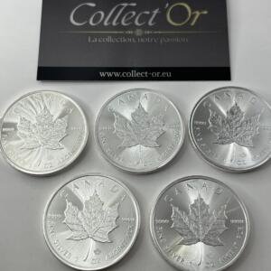 Lot de 5 monnaies - 1 oz / Once - maple leaf canada (31.1 grammes) en Argent 999.9 - 2023
