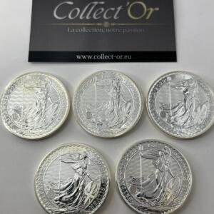 Lot de 5 monnaies - 1 oz / Once - Britannia - Angleterre (31.1 grammes) en Argent 999.9 - 2022