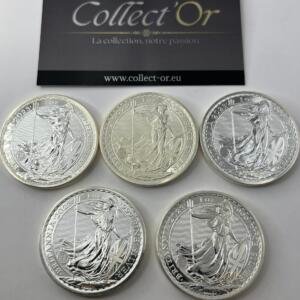 Lot de 5 monnaies - 1 oz / Once - Britannia - Angleterre (31.1 grammes) en Argent 999.9 - 2023