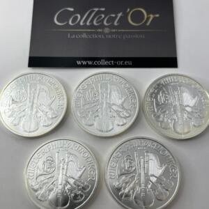 Lot de 5 monnaies - 1 oz / Once - Philharmonique - Autriche (31.1 grammes) en Argent 999.9 - 2022